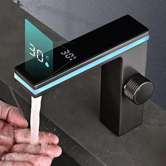 Smart LED Brass Deck Mounted Basin Faucet With Display