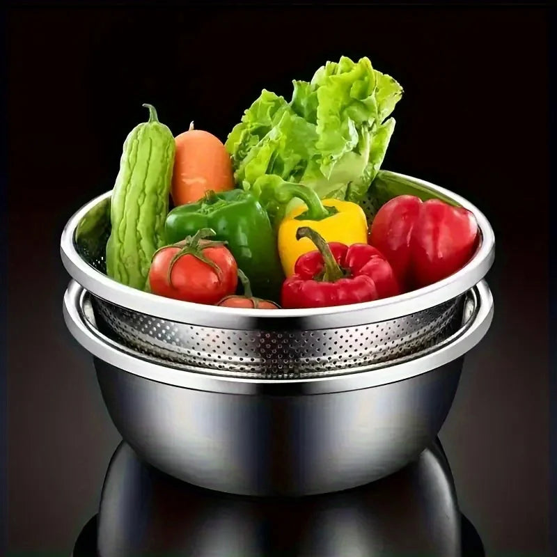 2pcs Stainless Steel Colander Set - Vegetable Fruit Pasta Strainer, Large Heavy Duty Filter Bowl