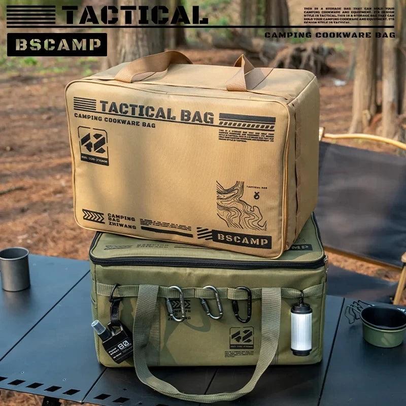 30L/42L/56L Insulated Waterproof Tactical Camping Bag Foldable Outdoor Picnic Tableware Storage Box Large Capacity Field Cookwar
