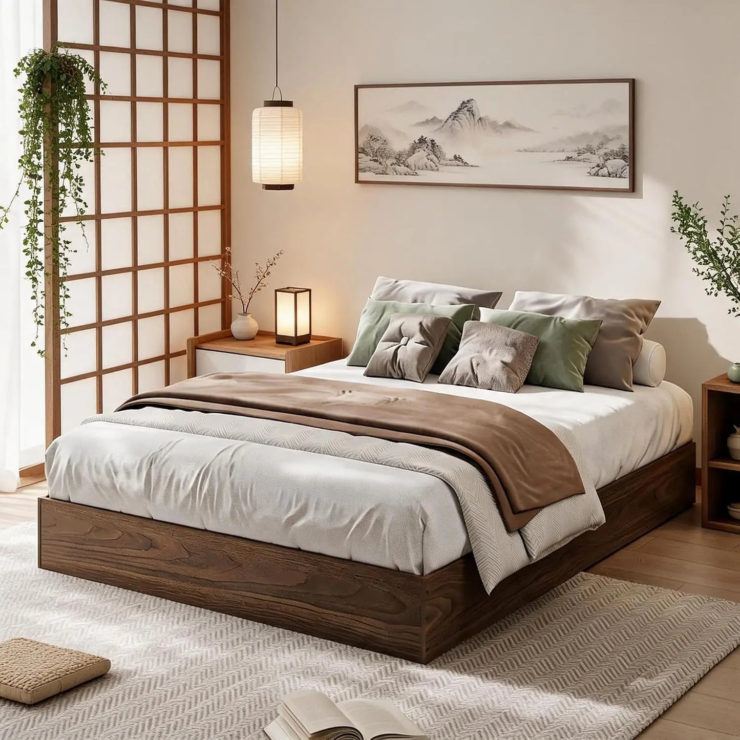 Garvee Living Room Bed Frame Easy Sturdy Assembly Bedroom Frames with Low Profile Design Eco-Friendly Bed Wood Slats Support Home Furniture Without Headboard
