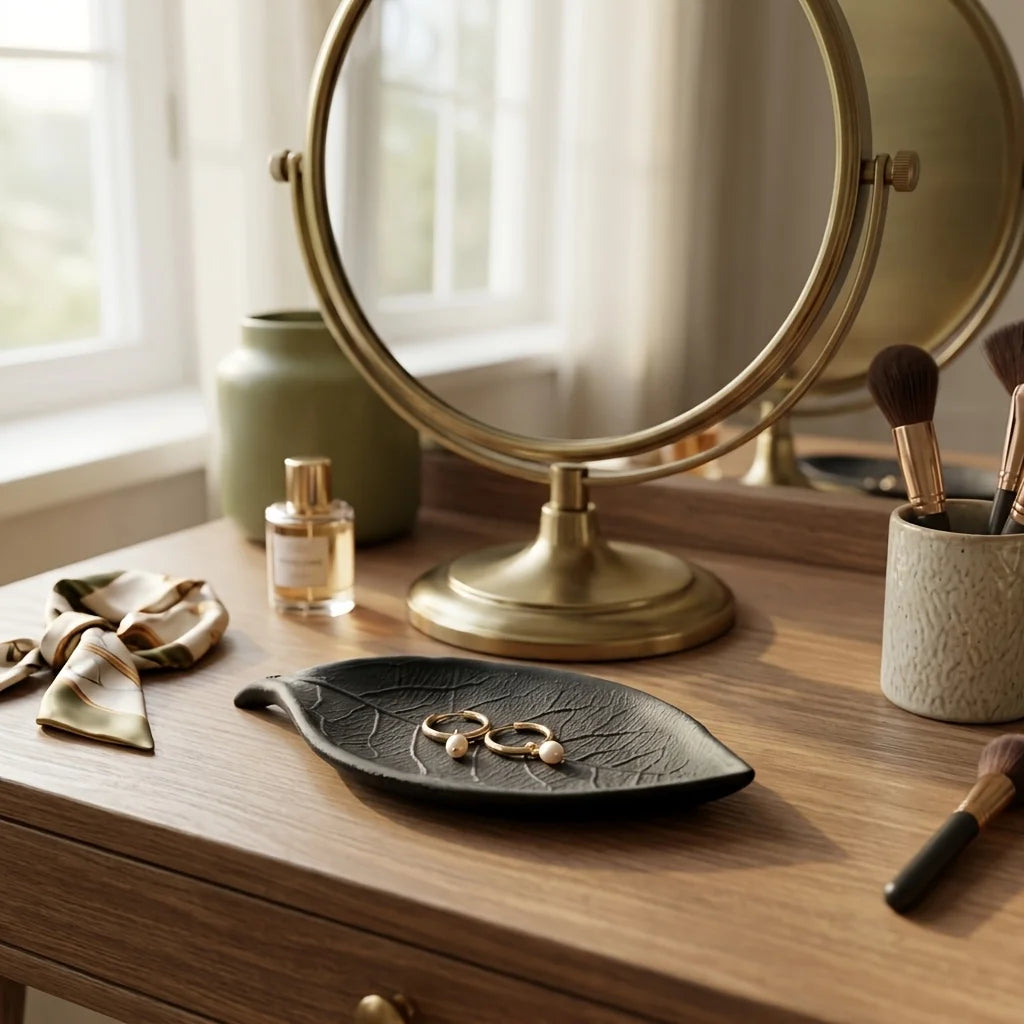 Minimalist 3D Leaf Jewelry Dish, Decorative Vanity Tray for Ring, Necklace & Bracelet Storage, Elegant Desktop Organizer Display