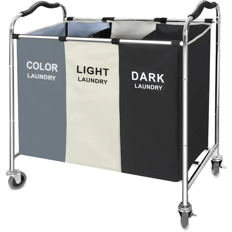 Laundry Basket with Wheels 240l Hamper 3 Section Bag