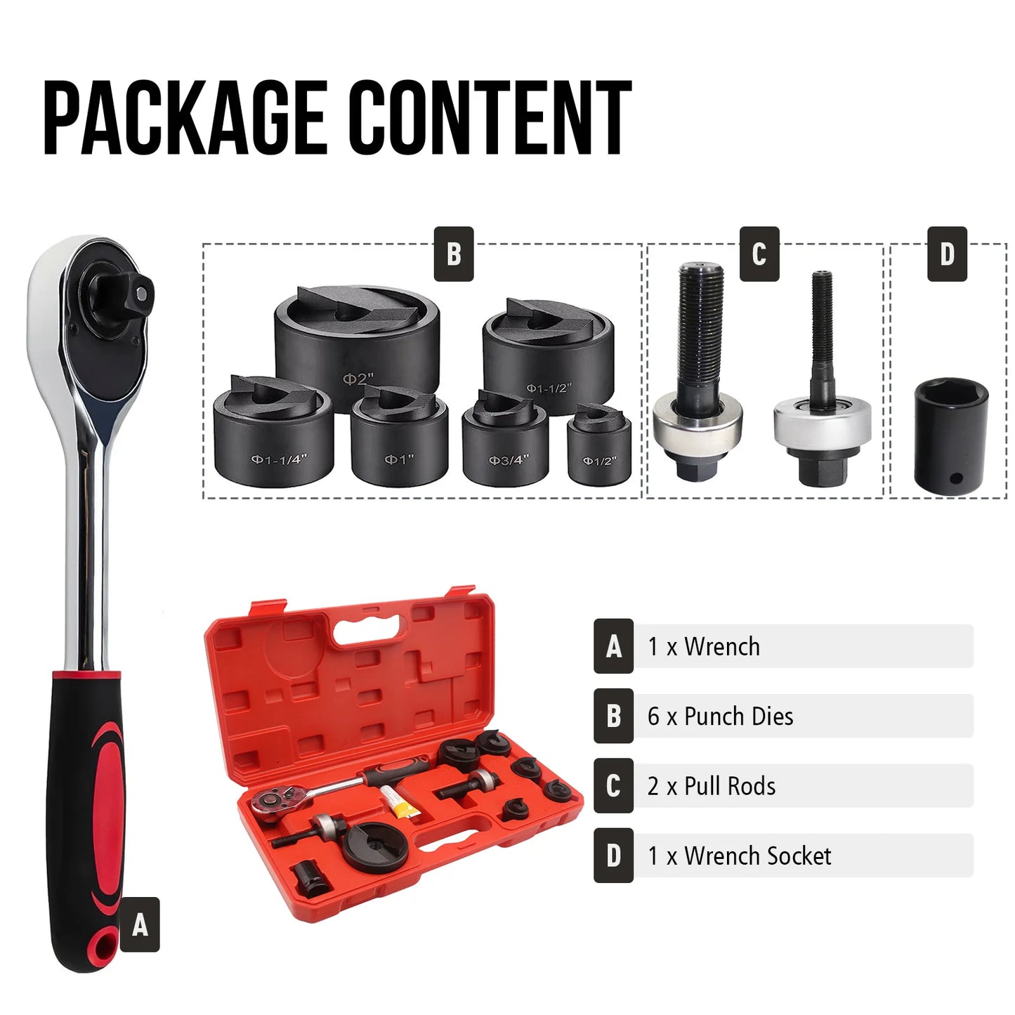 iGeelee Manual Knockout Punch Kit Portable Hole Making Tool MK-60 range from 1/2" to 2" (22.5 to 61.5mm) Ratchet Hole Puncher