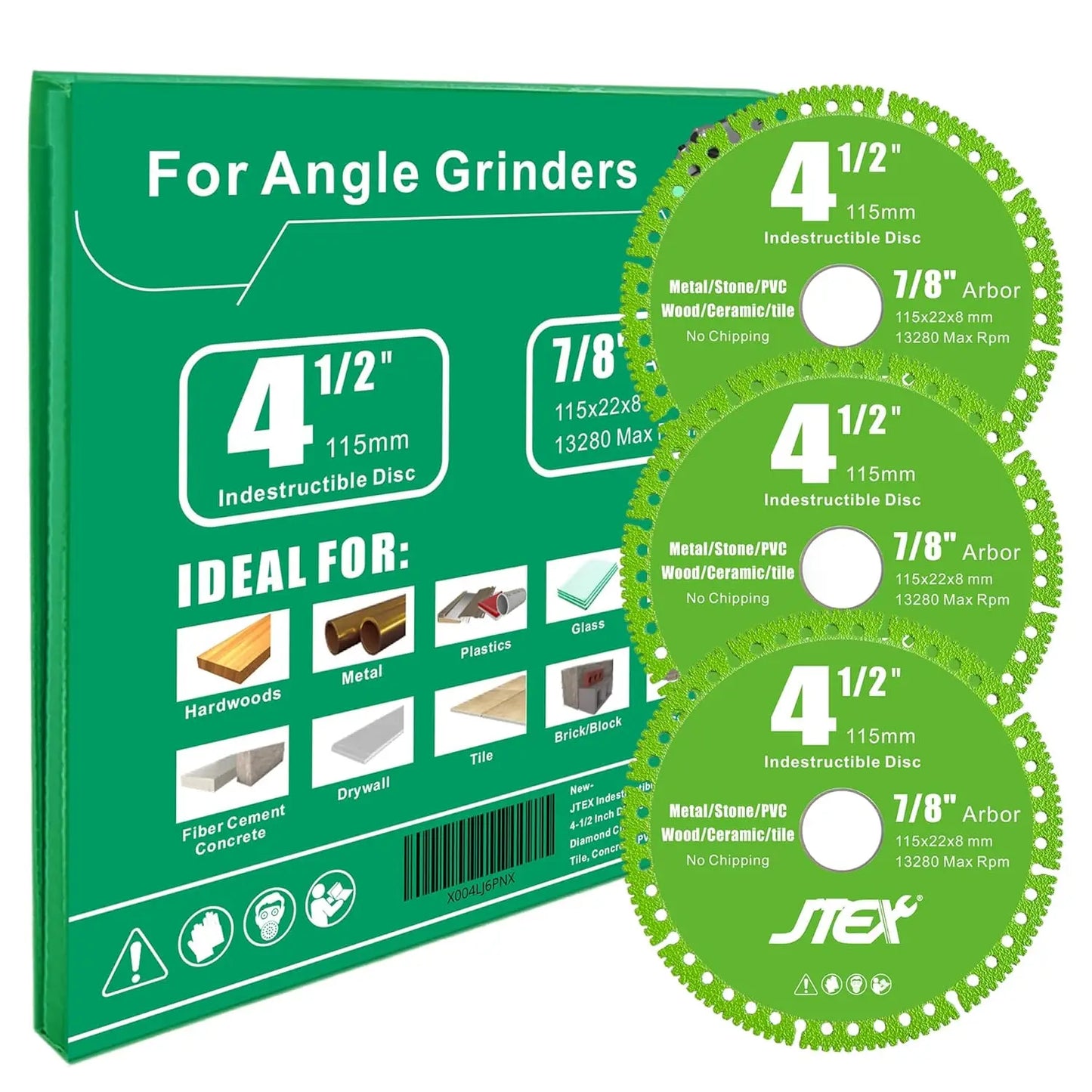 4-1/2" Diamond Blade for Angle Grinder, 7/8" Arbor, Cuts Metal, Rebar, Tile, Stone, PVC, 3-Pack