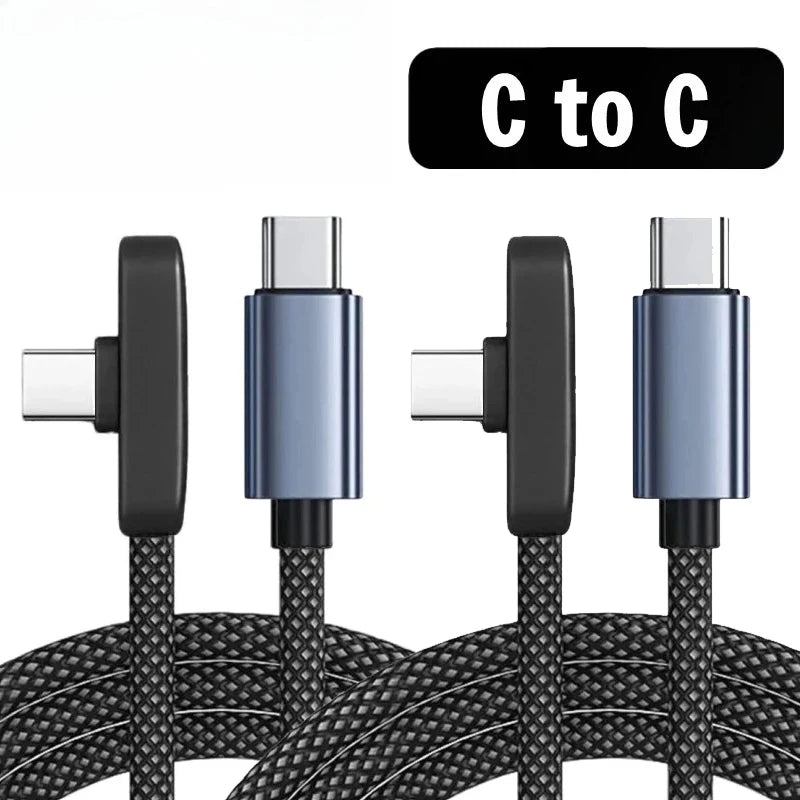 90 Degree USB Type C Cable 100W Quick Charging Data Transfer Cables Portable Right Angle USB-C Wire for IPhone Samsung Xiaomi