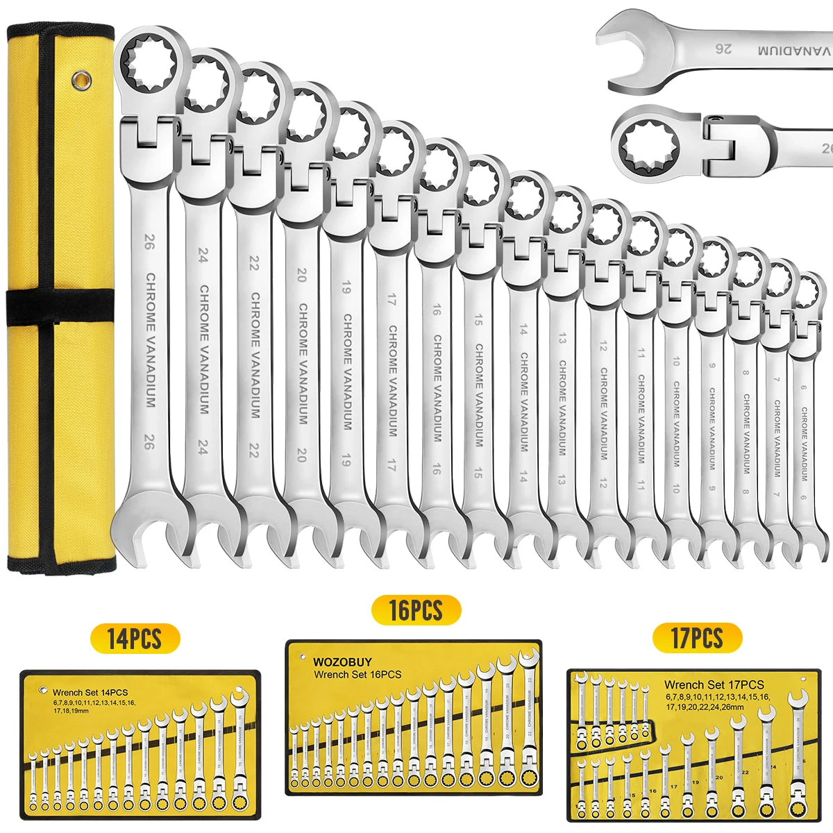Flexible Head Ratchet Wrench Set With 72 Teeth Crv