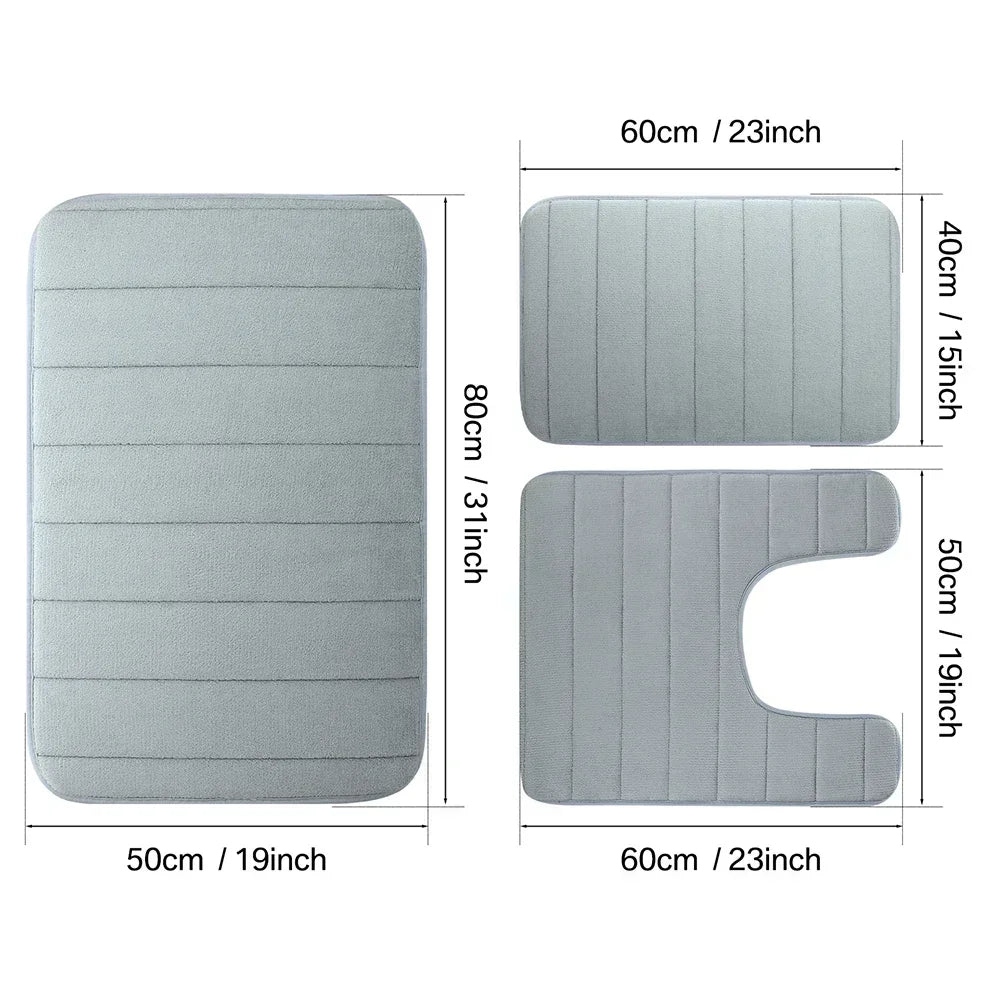 Black Memory Foam Bath Mat Soft Comfortable Super Water Absorption Non-Slip Thick Machine Washable Easy to Dry Home Floor Rug