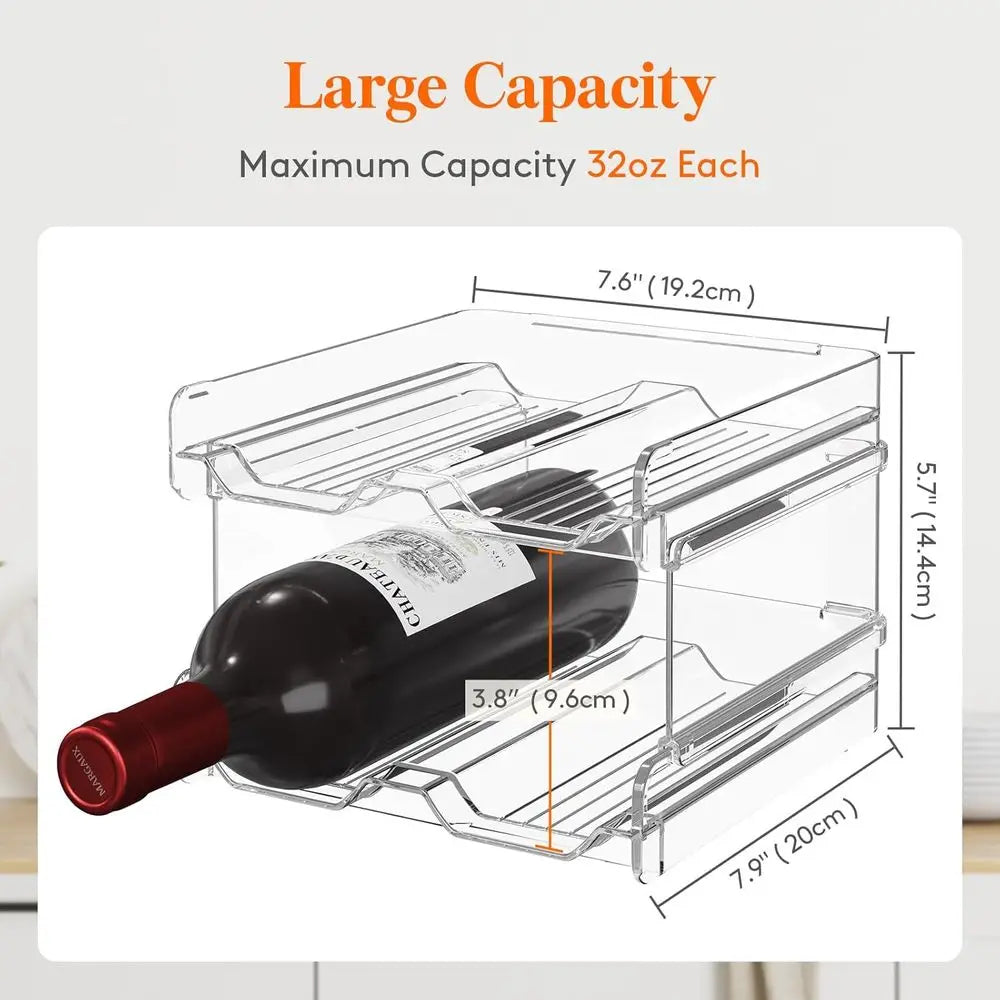 Stackable Plastic Wine Rack for Refrigerator, Cabinet, or Countertop - Holds 4 Bottles, Ideal for Kitchen Storage