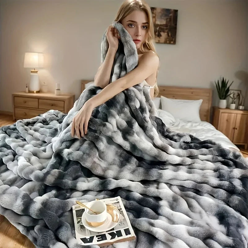 Fluffy Bubble Fleece Throw Blanket For Cozy Couch Decor