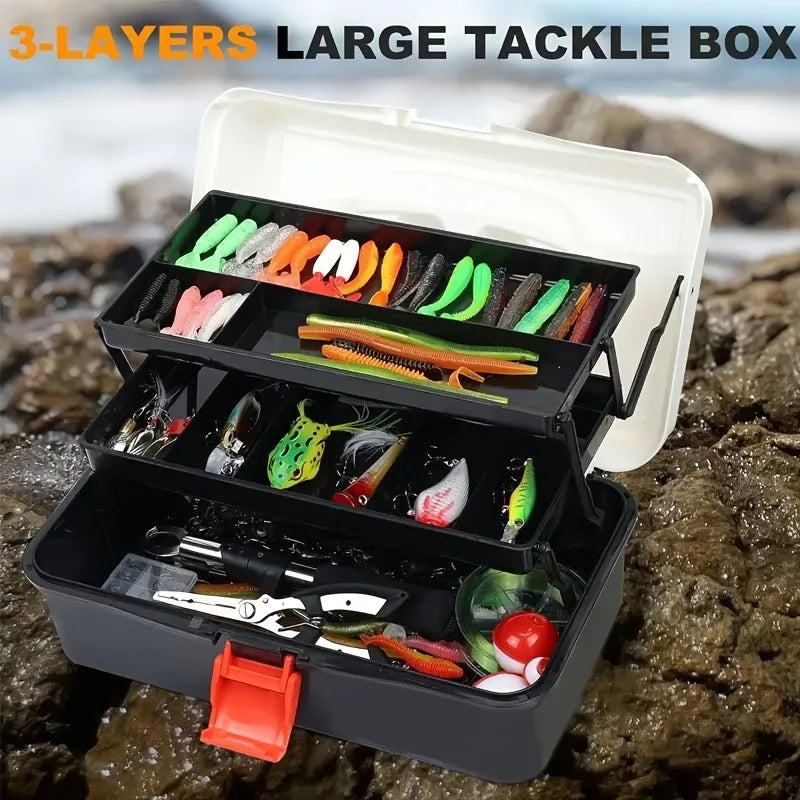 1 Portable Multi-functional 3-Tier Storage Box – Large-Capacity Hand Tool Box, Compartmentalized Organizer, Fishing Gear Storage Box, Heavy-Duty Large-Capacity Fishing Box; Ideal Gift for Fishing Enthusiasts.