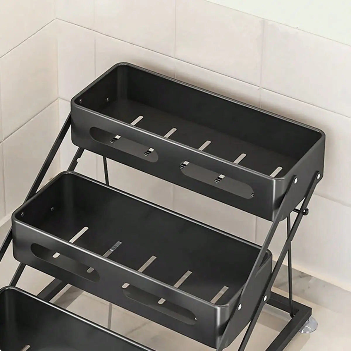 3 Tier Spice Rack Organizer Modern Black Metal Foldable Countertop Seasoning Storage Shelf Space Saving Kitchen Cabinet Organizer Rack With Protection Guardrails For Pantry Dining Table Housewarming Gift