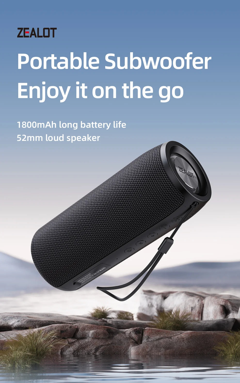 Zealot-S51 Protable Bluetooth Speaker Enhanced Bass Portable Speaker with 12H Playtime,  IPX5 Waterproof for Camping