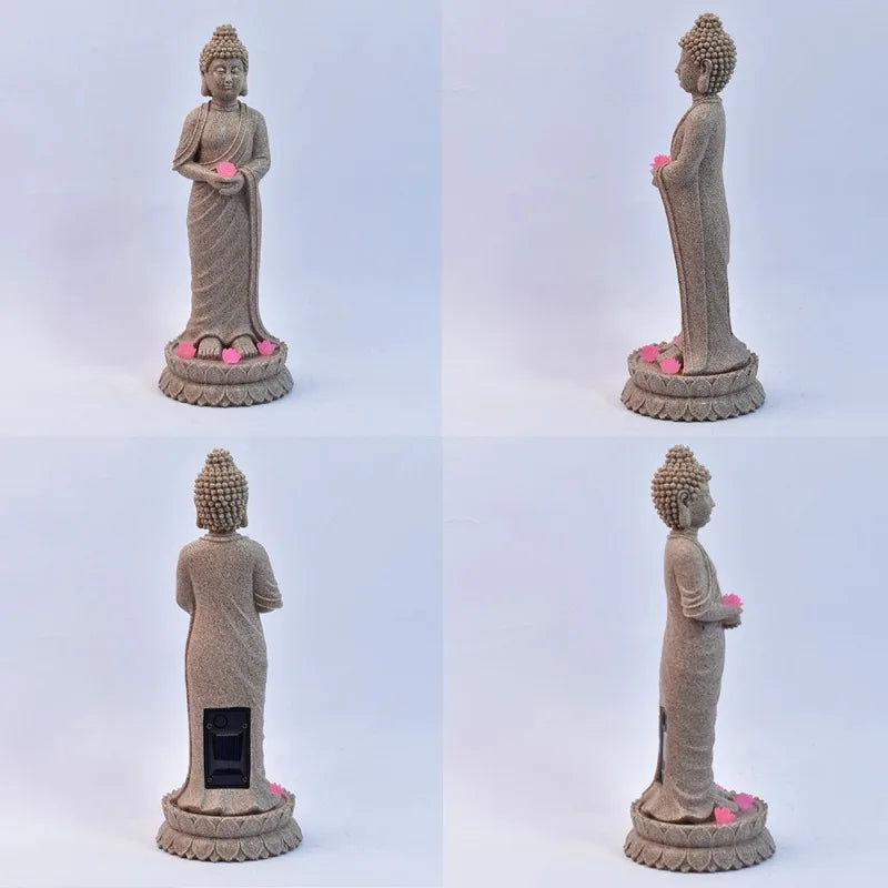 Buddha Figurines, Chinese-style Zen Garden Statues Solar-powered Garden Lights Horticultural Landscape Decorations Resin