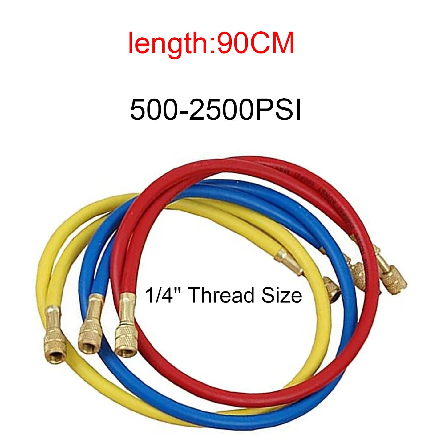 3PCS Refrigerant Charging Hose 500-25000PSI 1/4" Thread Fits for R12 R22 R134A Car Air Conditioning HVAC Charging Manifold Gauge