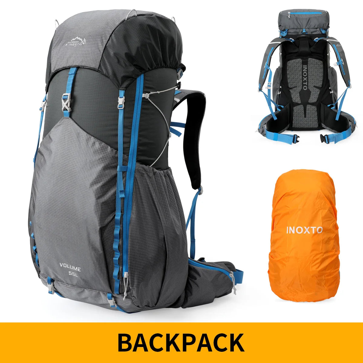 55L Internal Frame Waterproof Hiking Camping Backpack with Rain Cover, Large Lightweight Travel Daypack Rucksack for Climbing