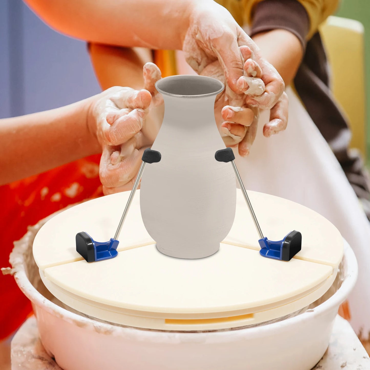 Pottery Machine Turntable Clamp with 5 Set Support Feet White Abs Ceramic Art Repair Tool Ceramic Trim Holder Centers Clip