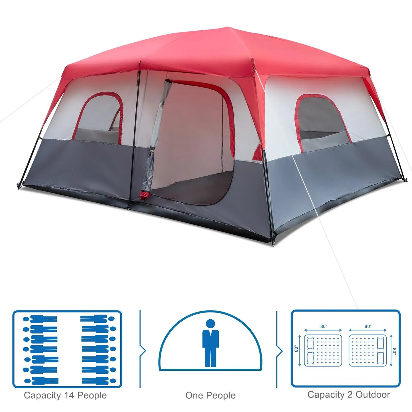 Durable Polyester Cabin Tent With Fiberglass Poles Shelter