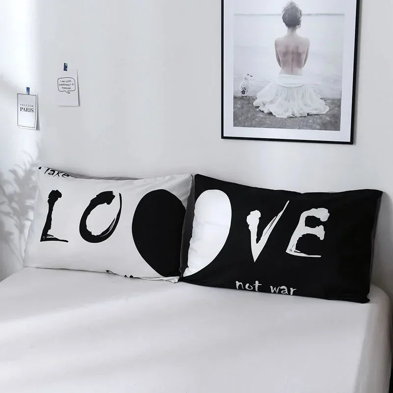 Brushed Printed Lovers Duvet Cover Set Queen Size Couple Bedding Set Double Bed Quilt Cover and Pillowcase Bedding Sets No Sheet