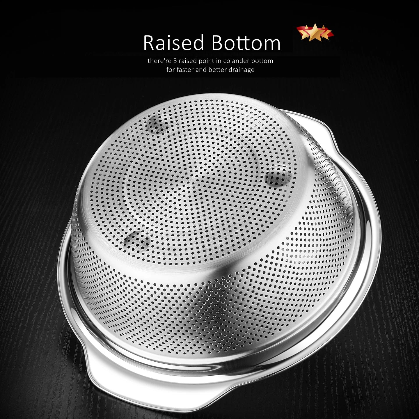 LFGB Certification 304 Stainless Steel Kitchen Washing Drainage Basin 23cm~31cm Diameter Colander with Dense Small Holes