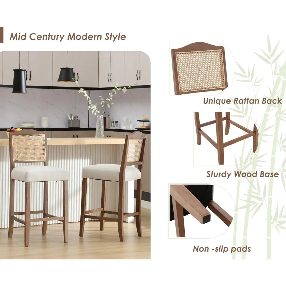 Rattan Farmhouse Bar Stools Set Of Two Upholstered