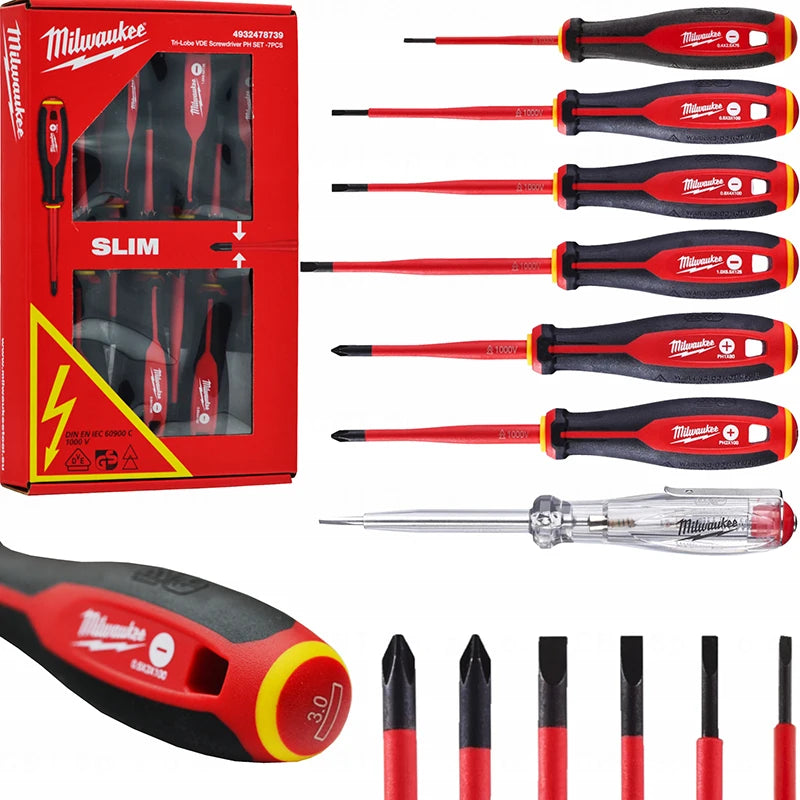 Milwaukee 4932478739 Insulated Screwdriver Set Slim VDE Certified for Electricians & Electrical Work