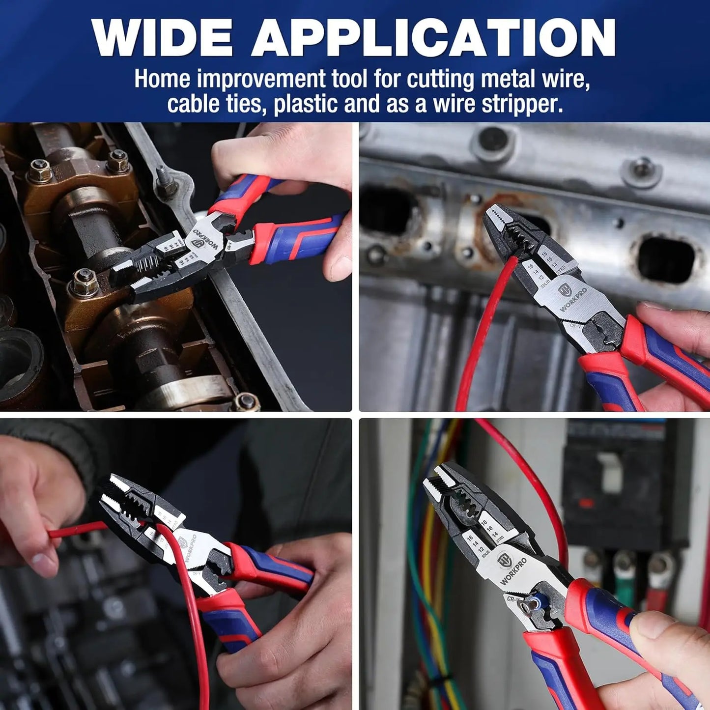 6-in-1 Linesman Pliers with Wire Cutter and Stripper, 8 Inch Multipurpose Tool for Twisting Cutting Wires and Clamping Screws