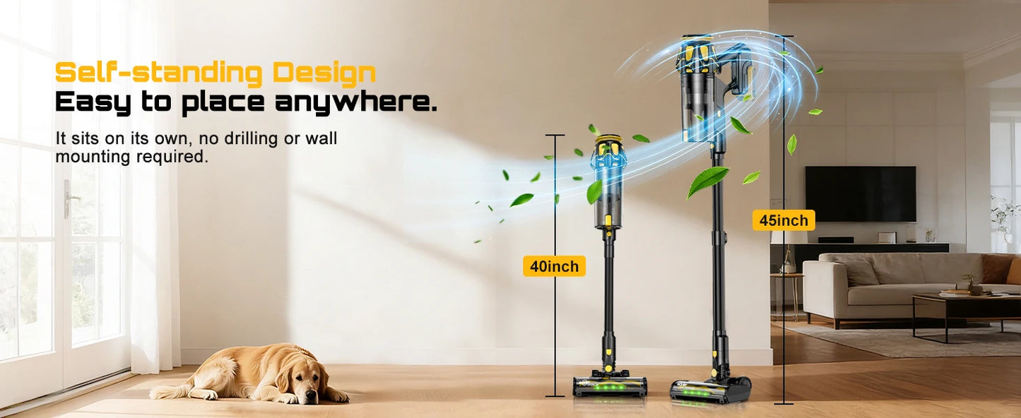 Cordless Stick Vacuum Cleaner Compatible with DeWalt 20V Battery, 45KPa Powerful Suction & 400W Motor, Self-Standing Vacuum for Hard Floors, Carpet and Home Cleaning (Battery Not Included)