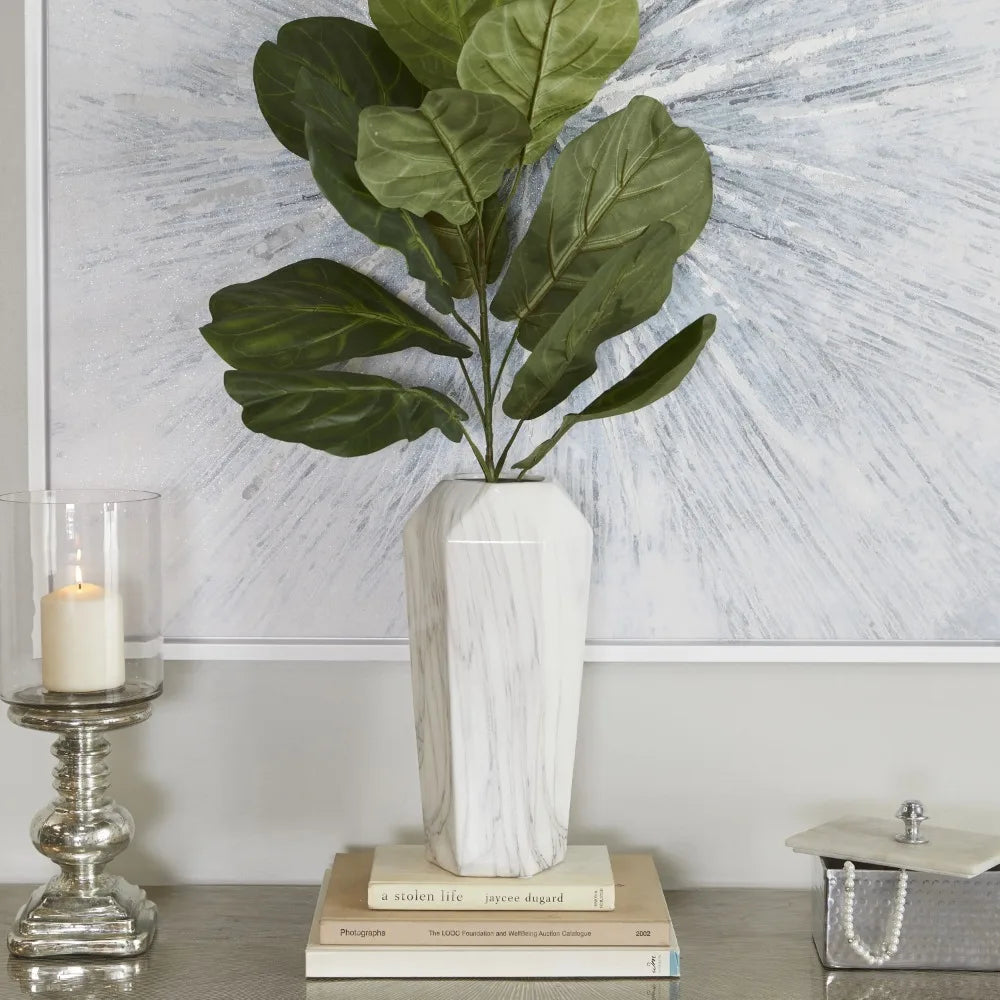14 Inch Faux Marble White Ceramic Vase for Home Decor