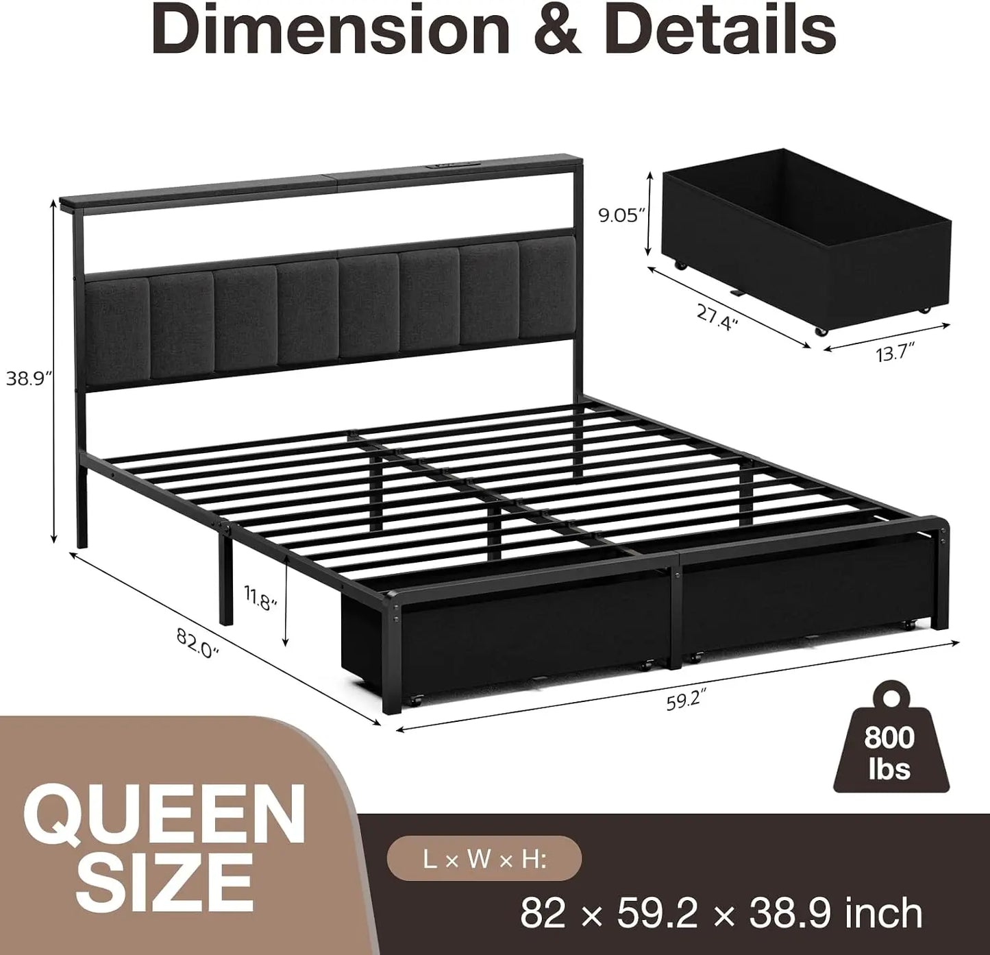 Luxury Upholstered Bed Frame With Spacious Storage Drawers