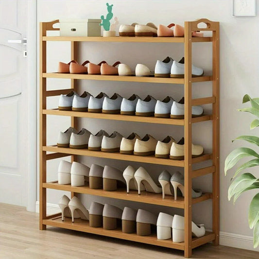 6 - Layers Bamboo and Natural Wood Shoe Rack for Entryway Home Storage