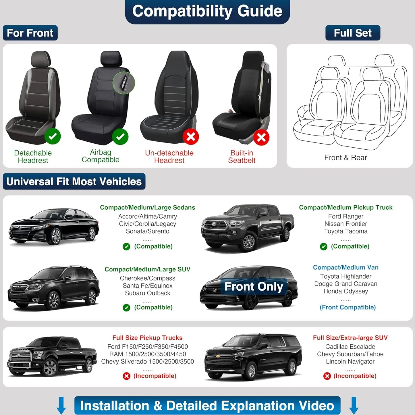 Car Seat Covers for 5 - Seat Cars, OS - 003 Red Waterproof Faux Leather, Fit for Most Sedans, SUVs and Pick - up Trucks