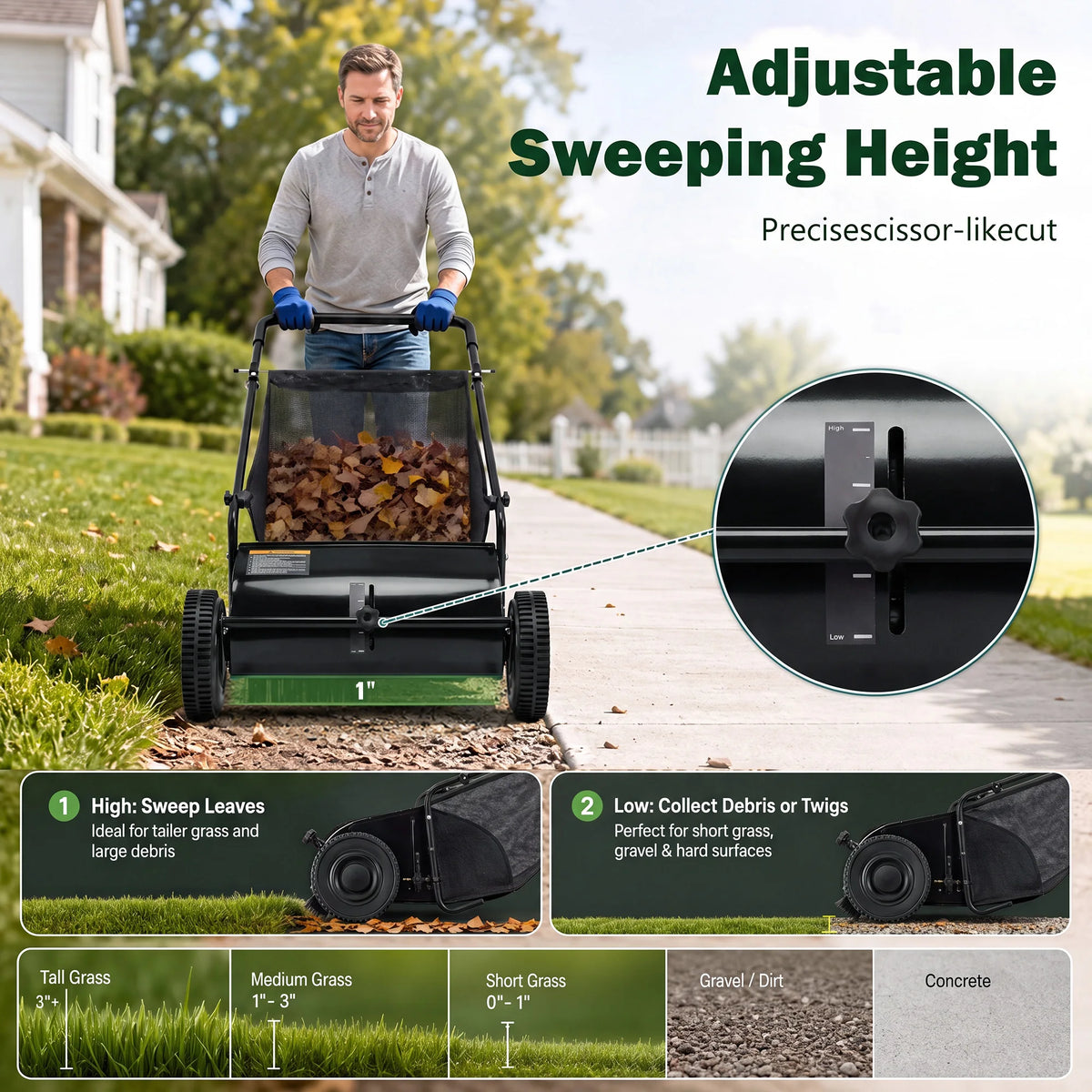 Efficient Manual Push Lawn Sweeper With Four Robust Brushes