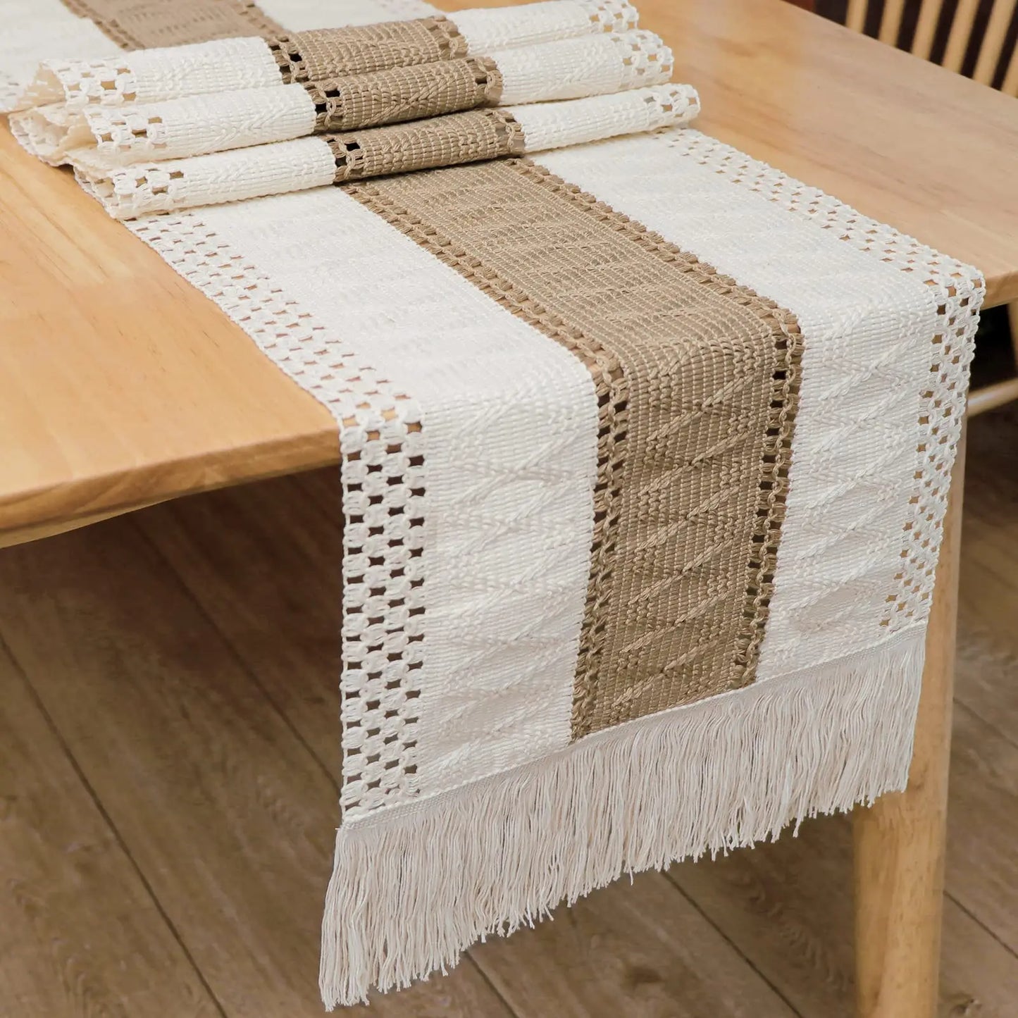 Boho Macrame Table Runner With Tassels For Rustic Decor