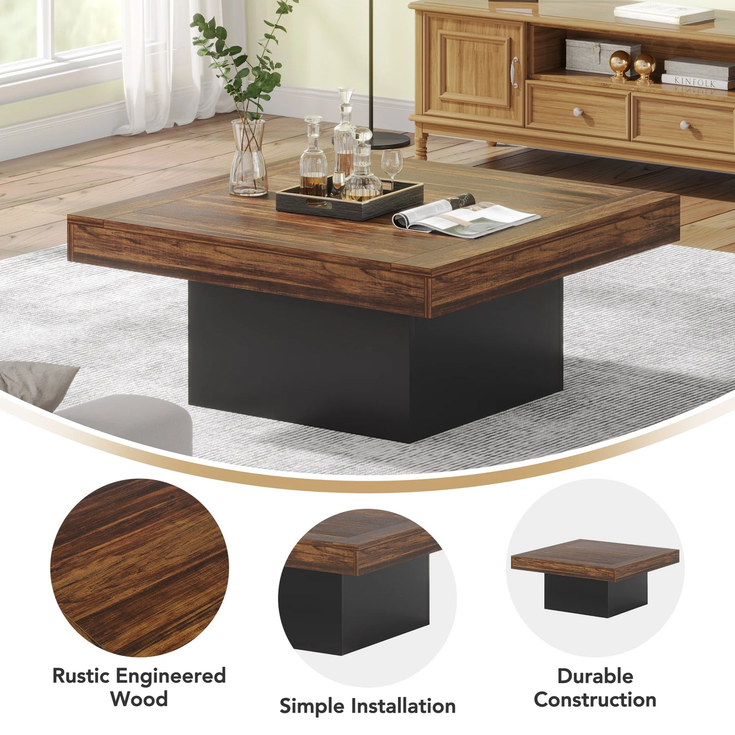 Tribesigns Square LED Coffee Table With Engineered Wood