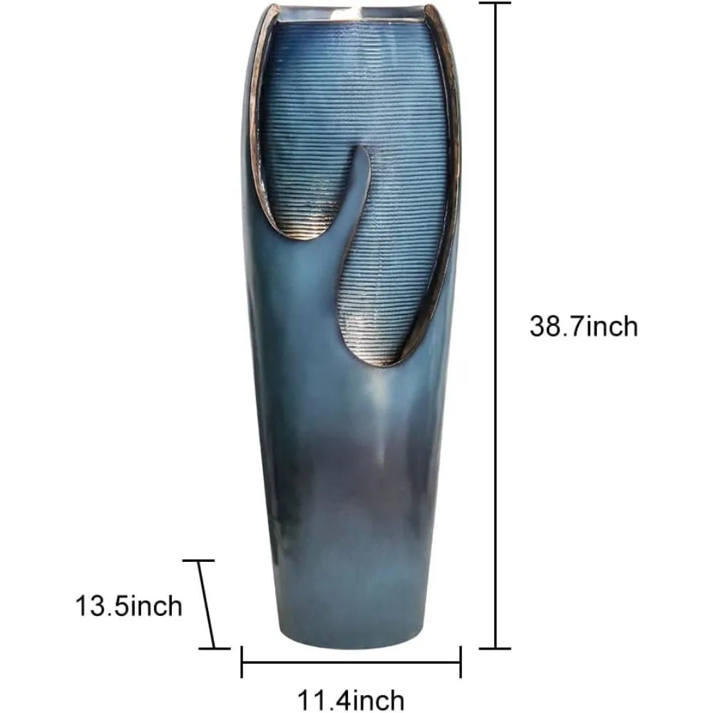 38.7H Outdoor Water Fountains and Waterfalls - Indoor Water Jar Fountain Tall Floor Fountain with Lights&Pump