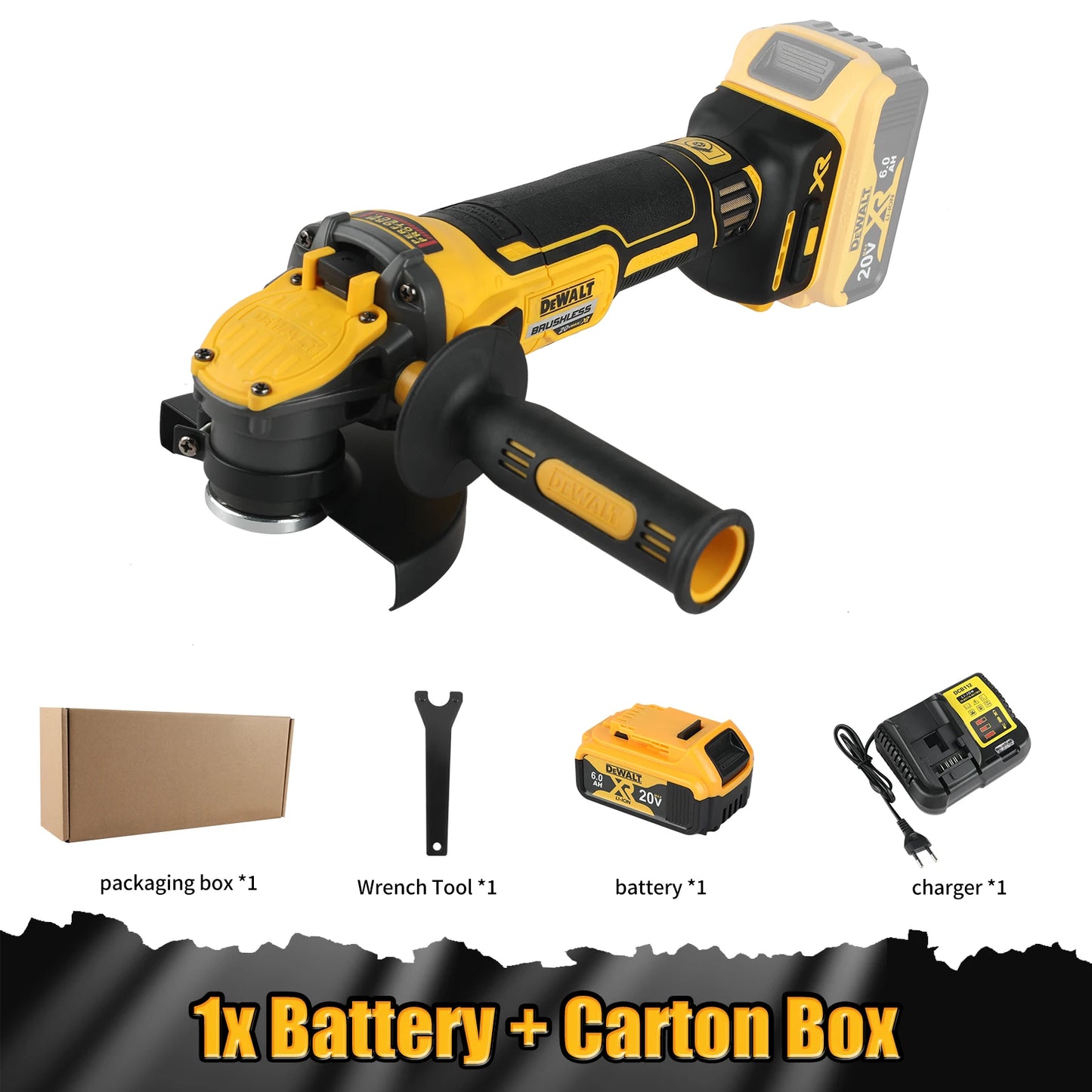 DEWALT DCG409 20VBrushless Angle Grinder,125mm Wheel,9000 RPM,800W,6.0Ah Battery,Efficient for Metal/Stone/Wood Cutting&Grinding