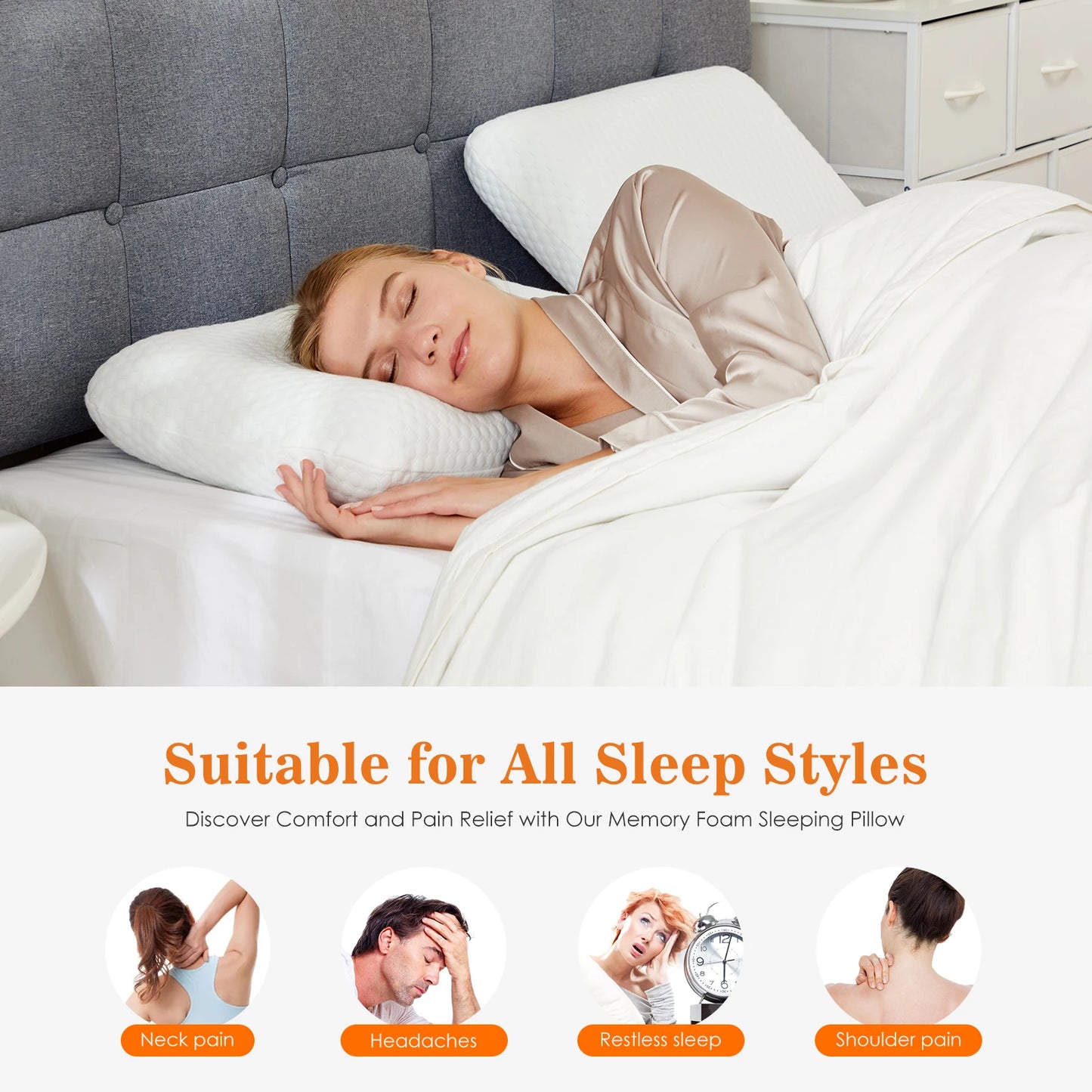 Premium Cooling Memory Foam Pillow With Washable Cover