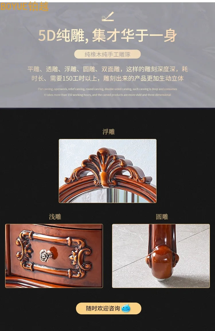 European dresser solid wood carving flower princess bedroom dressing table assembly dark retro American dressing table small apa