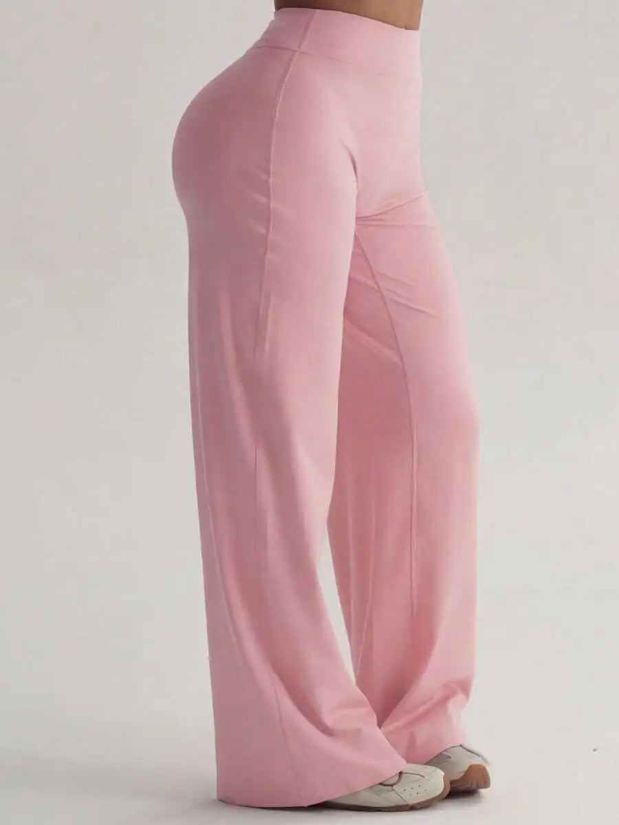 Women's High Waist Wide Leg Pants For Outdoor Exercise, Comfortable Sports Casual Leggings, High Elastic Flare Pants For Commuti