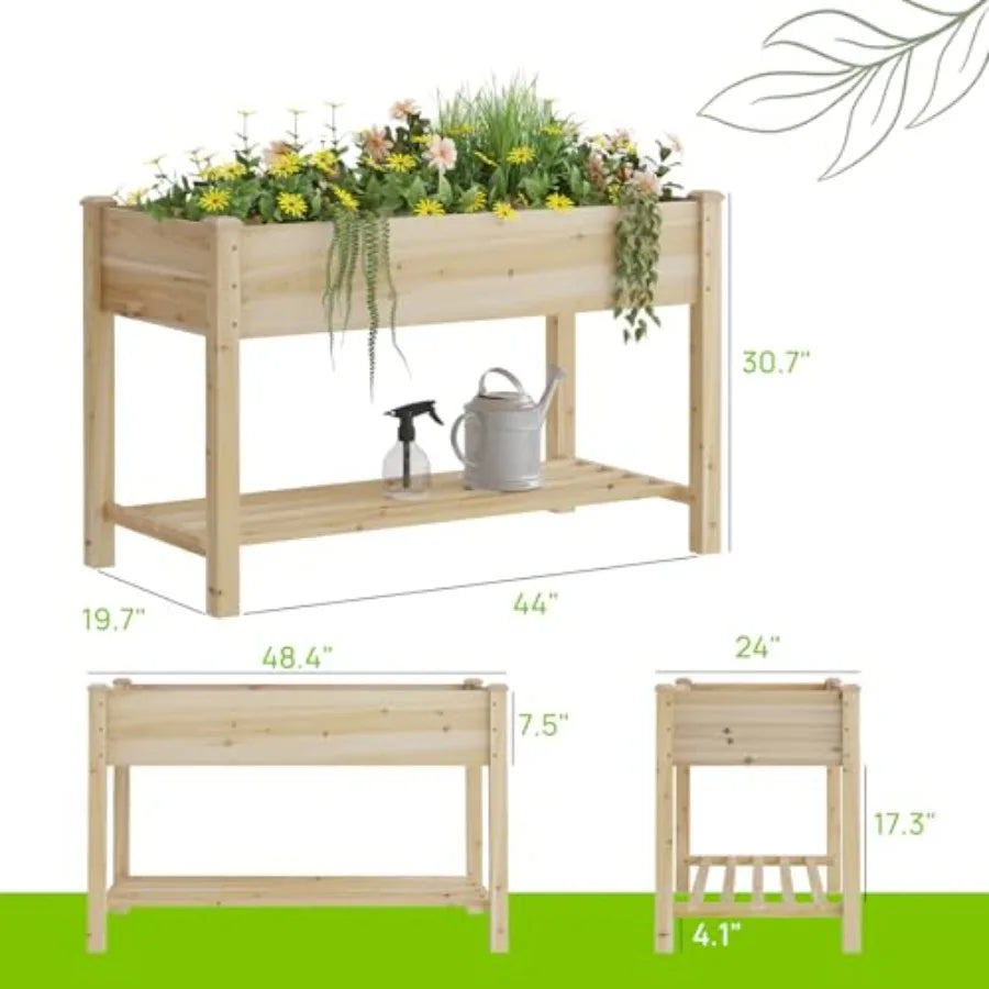 Raised Garden Bed Planter Box with Storage Shelf Elevated Wooden Planter Box with Legs Garden Planter for Backyard Patio Balcon