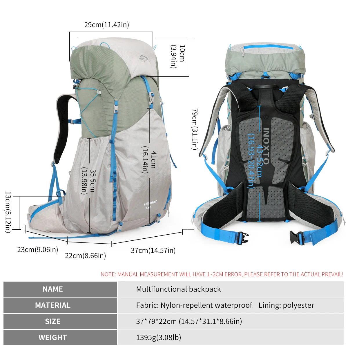 55L Internal Frame Waterproof Hiking Camping Backpack with Rain Cover, Large Lightweight Travel Daypack Rucksack for Climbing