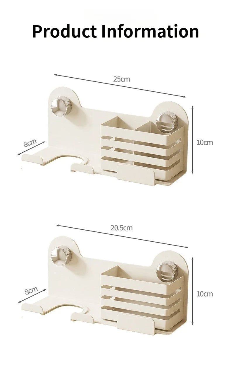 Strong Vacuum Suction Cup Bathroom Storage Rack, Punch Free Wall Mount Hair Dryer Holder