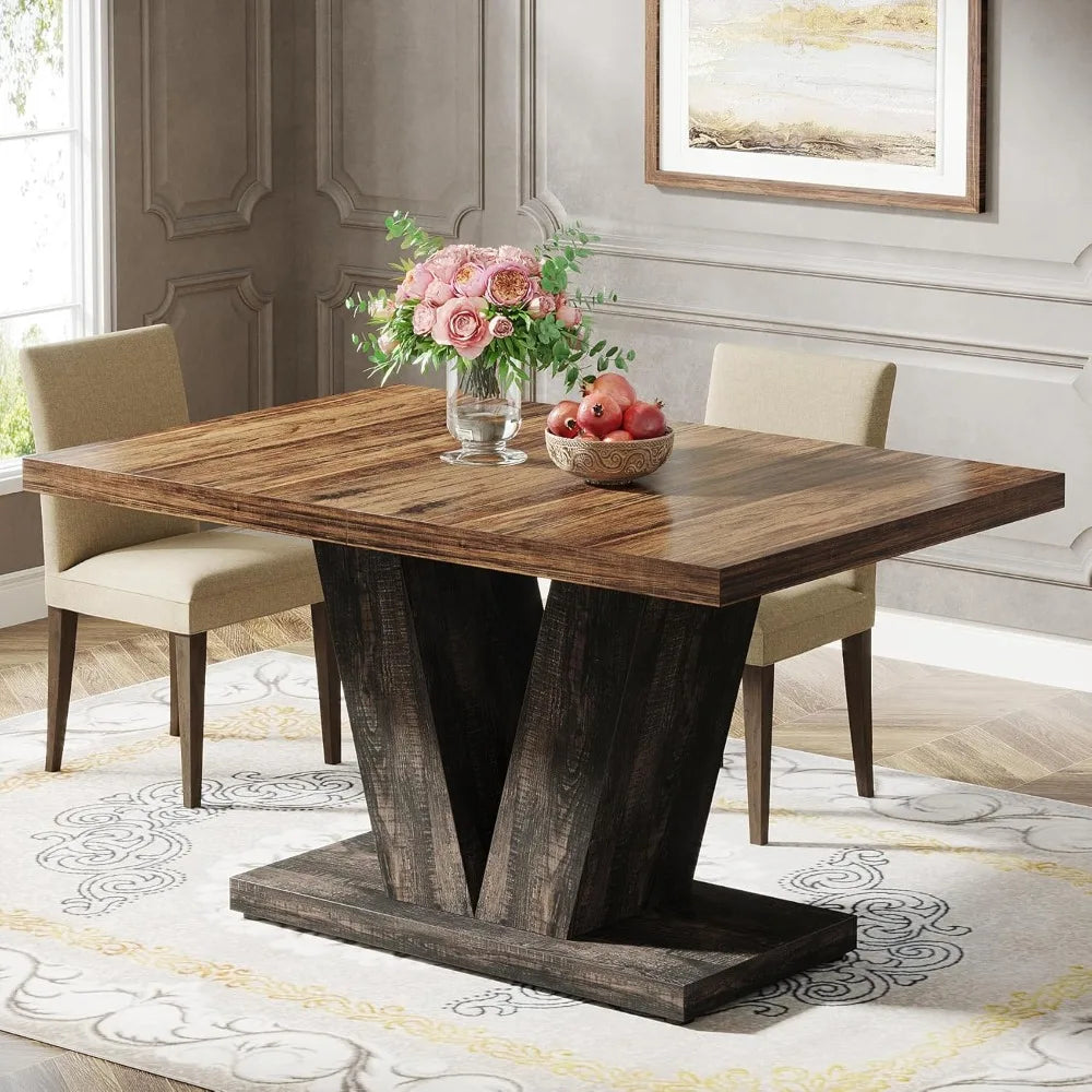 Farmhouse Wood Dining Table With Sturdy Pedestal For Home