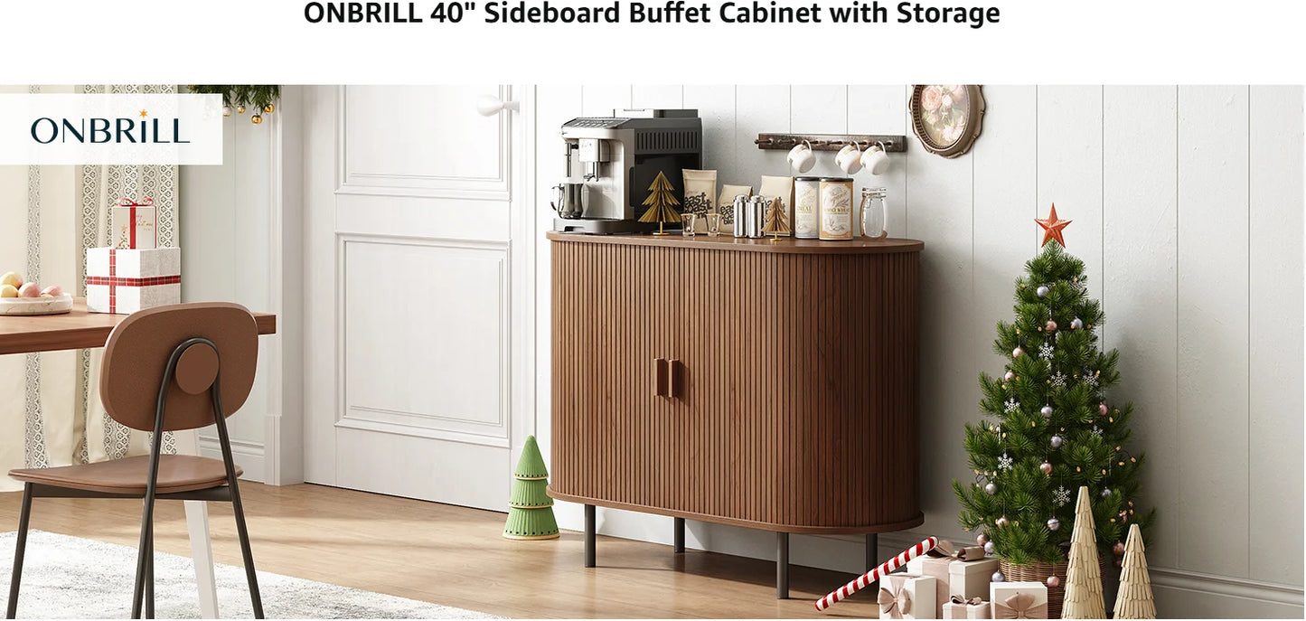 40" Modern Sideboard Buffet Cabinet with Storage - Sliding Door & Adjustable Shelves, Coffee Bar Console for Kitchen/Entryway