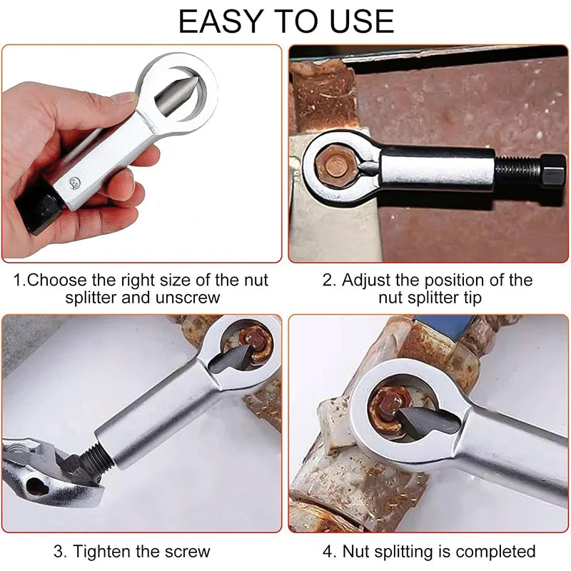 Rusty Nut Separation Wrench Damaged Screw Nut Splitter Remover Spanner Remove Cutter Tool Steel Wrench Hex Extractor Tools