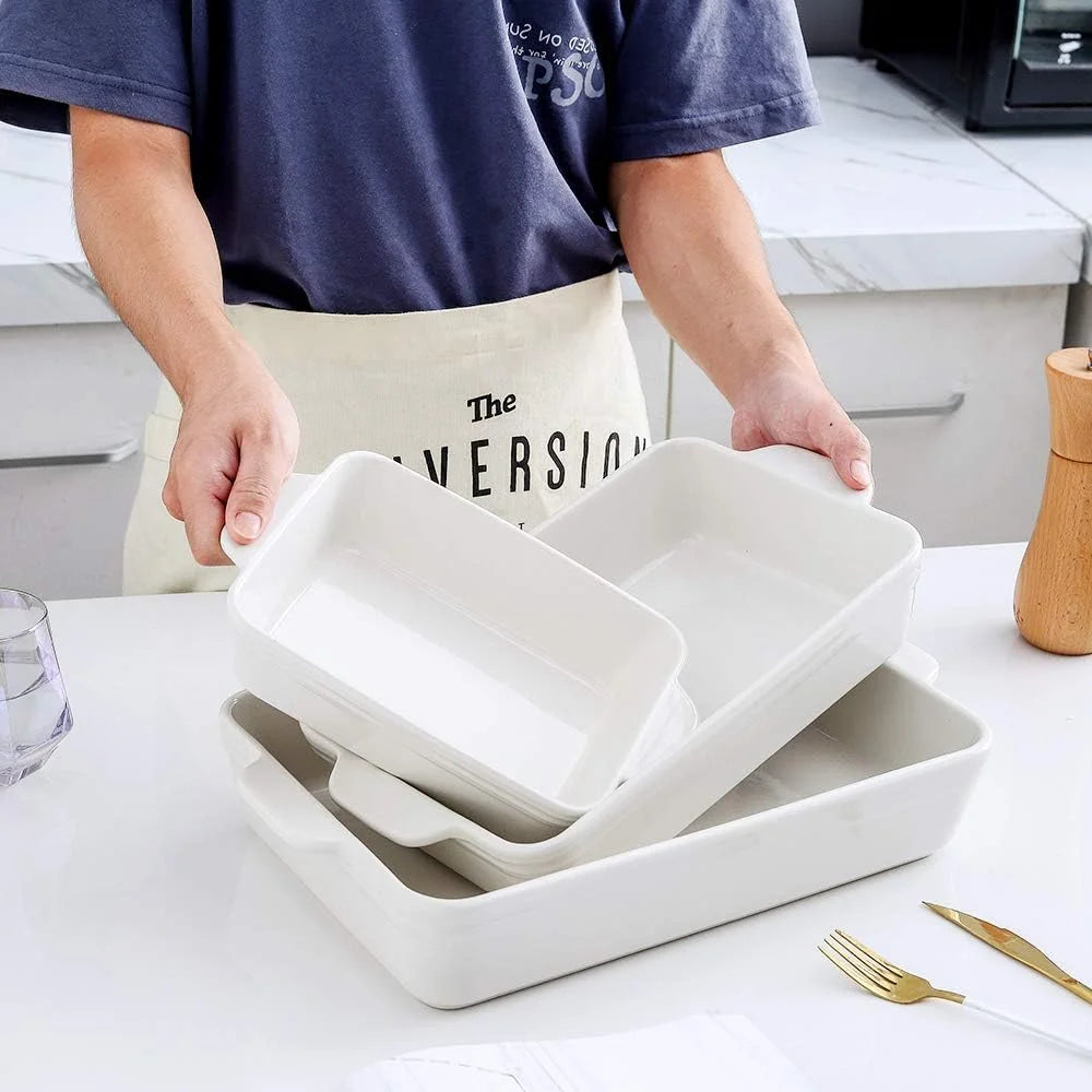 Ceramic Baking Dish Set Rectangular Casserole Dish Set Lasagna Pan Baking Pans Set for Cooking Cake Dinner Kitchen 3 Piece