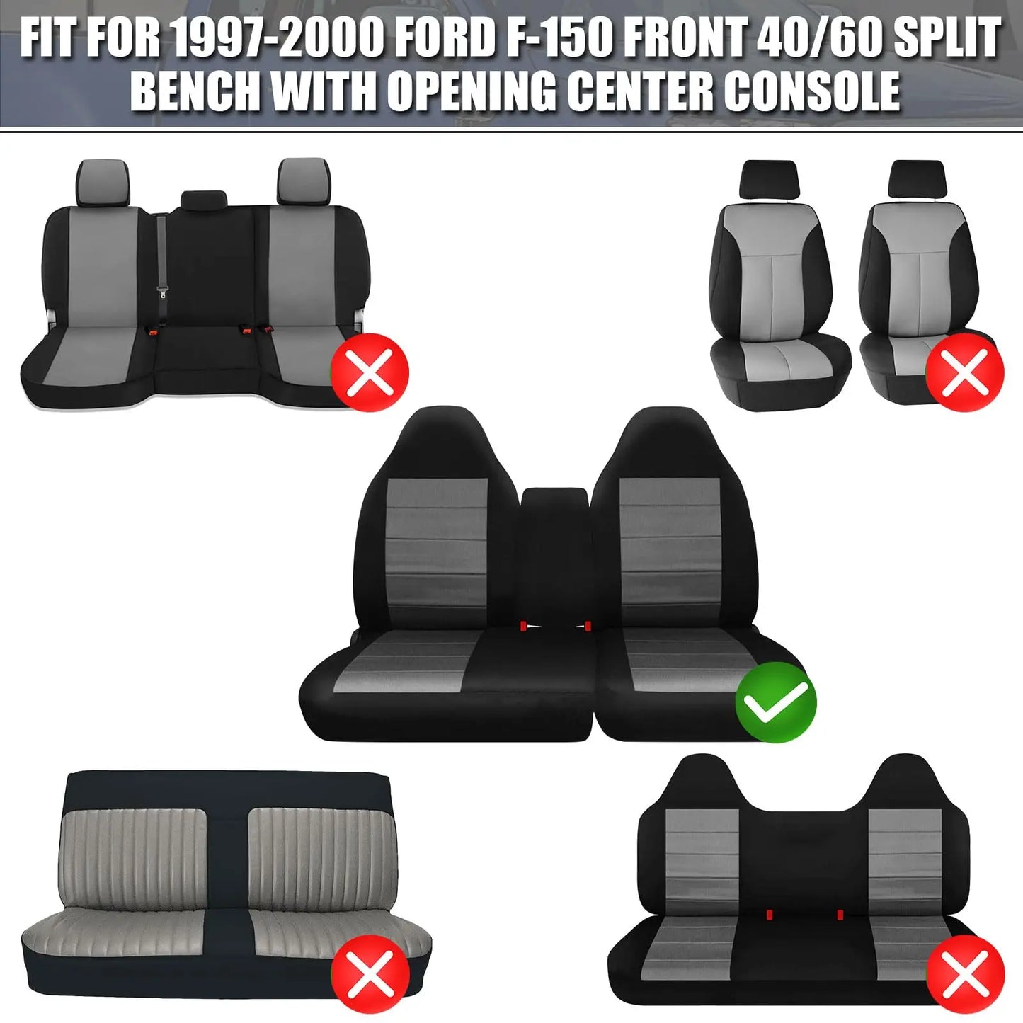 Breathable Air Mesh Seat Covers for Ford F-150 1997-2000, 40/60 Split Bench Opening Console, Soft Foam Lining Composite Fabric