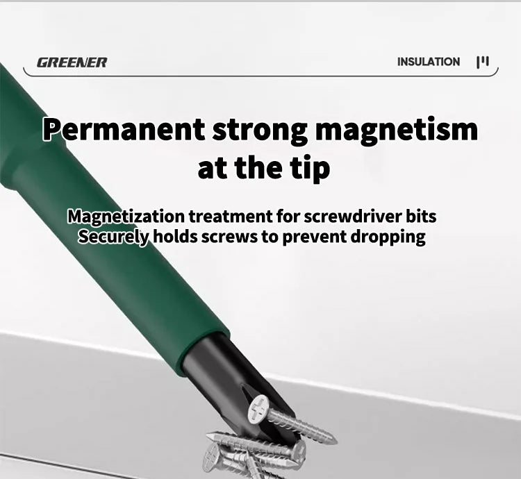 GREENERY Insulated Electrician Screwdriver Current-Isolate Phillips Flat Driver Magnetic Slotted Cross Screwdrivers for Repair