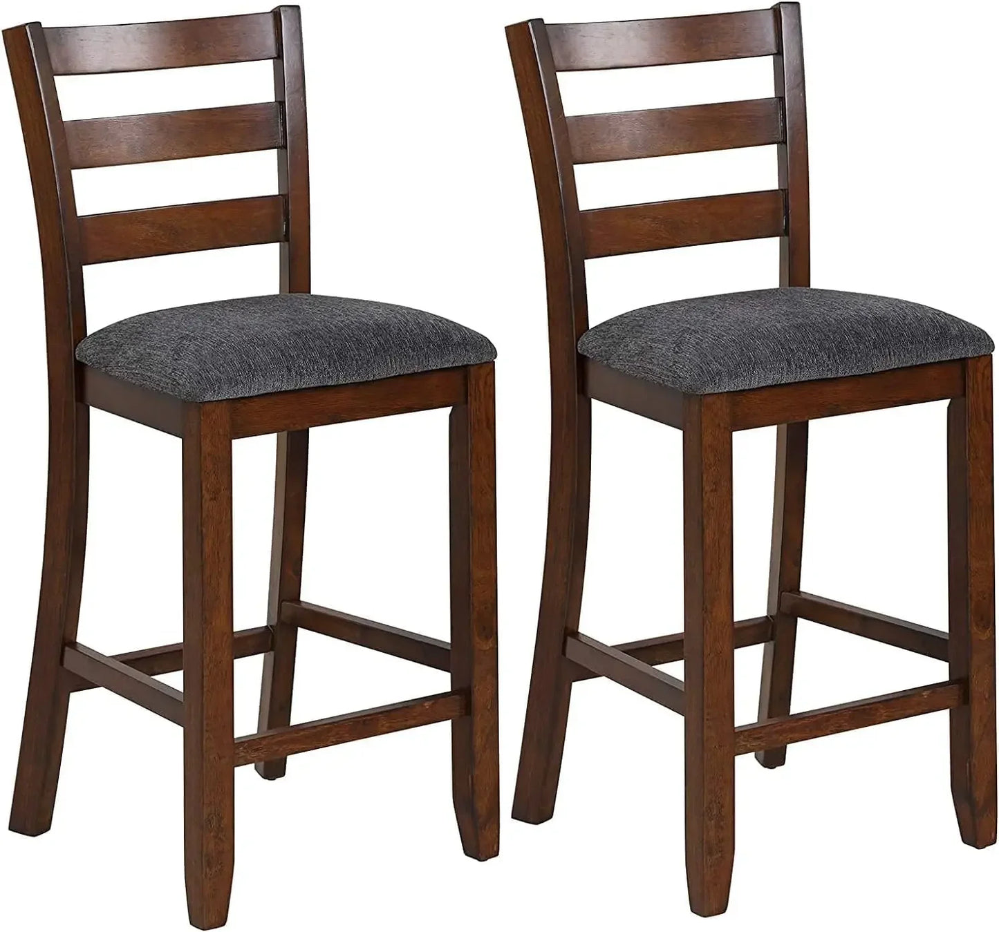 Counter Height Bar Stools Set of 2 Bar Stools Counter Stools with Back, Rubberwood Legs & Grey Fabric Cushion Customized