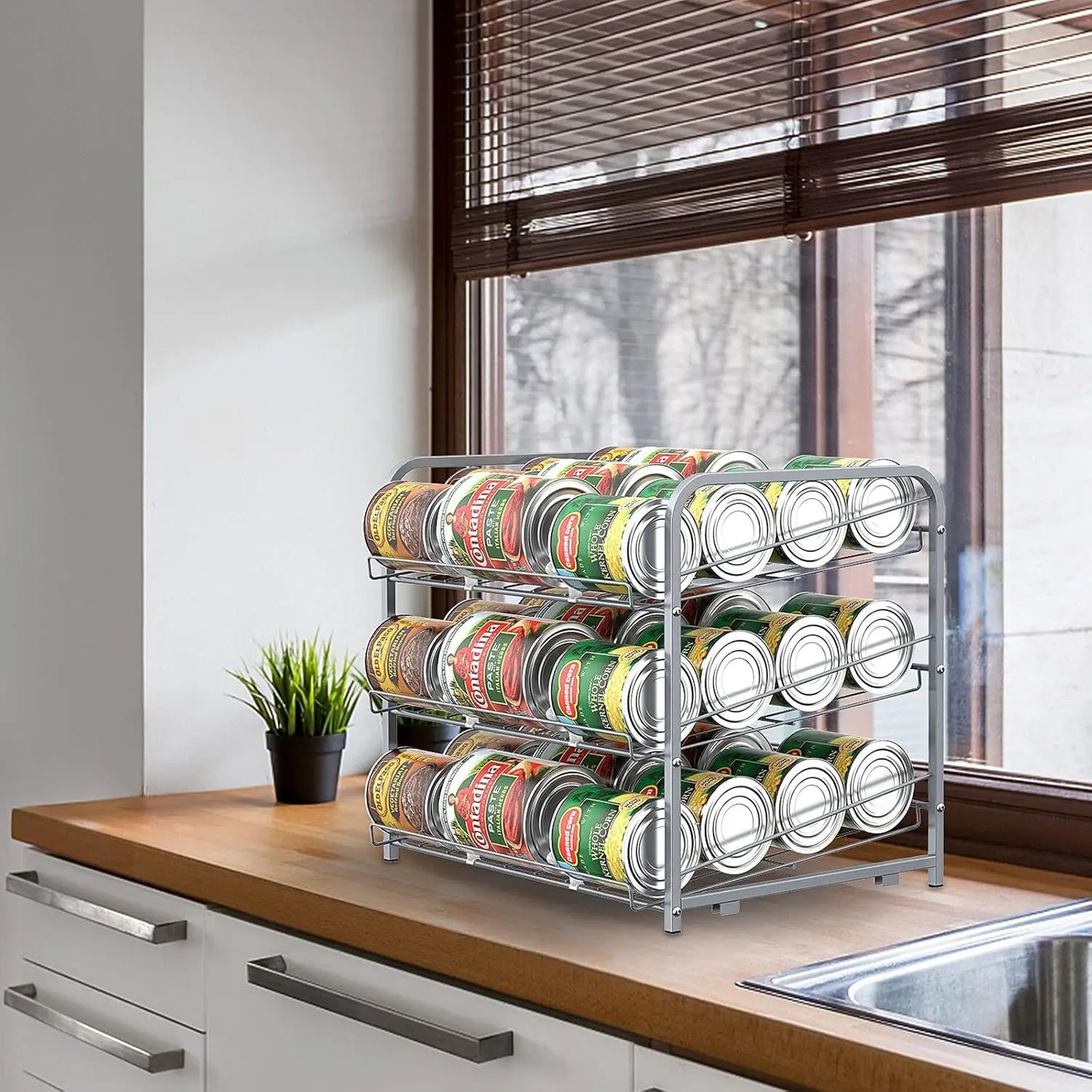 Stackable 2Piece Can Dispenser in the Pantry Small Space Storage Rack Holds Up to 36 Cans